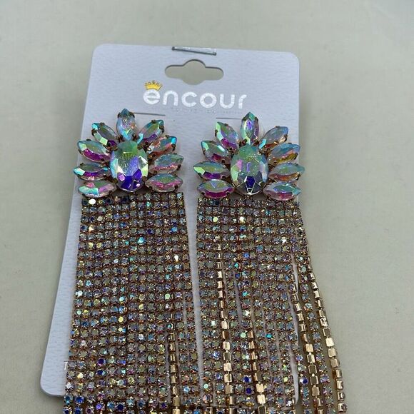 NEW Encour 8” AB rainbow fringe earrings. Special event glam. - Picture 2 of 9